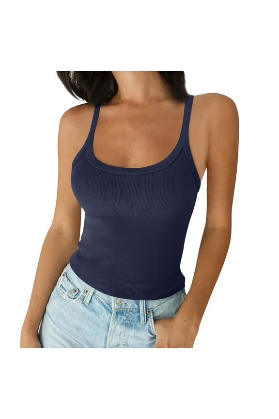 Women's Sleeveless Tank Top Form Fitting Scoop Neck Ribbed Knit Basic Cami Shirts Stretch Camisole
