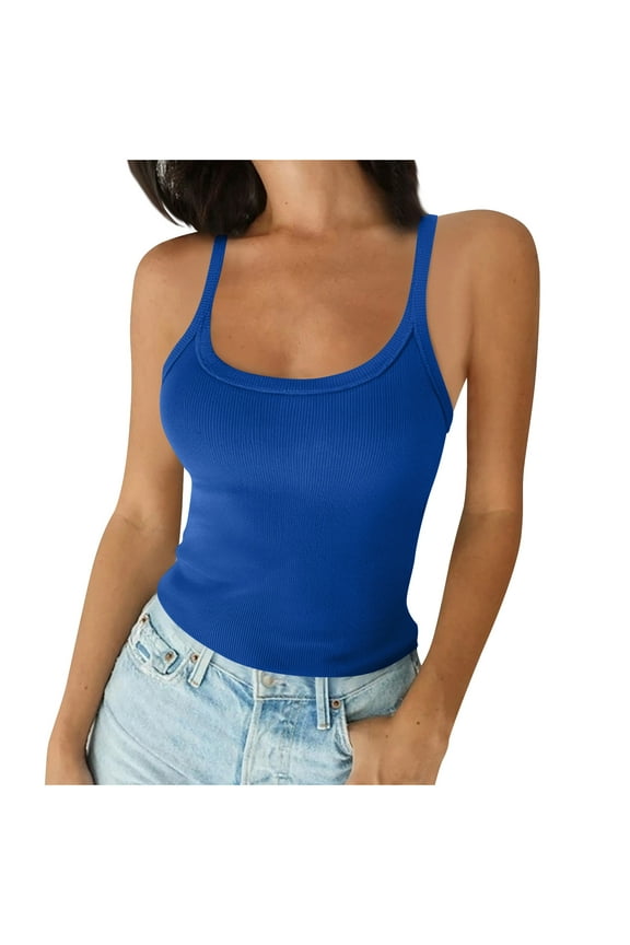Women's Sleeveless Tank Top Form Fitting Scoop Neck Ribbed Knit Basic Cami Shirts Stretch Camisole
