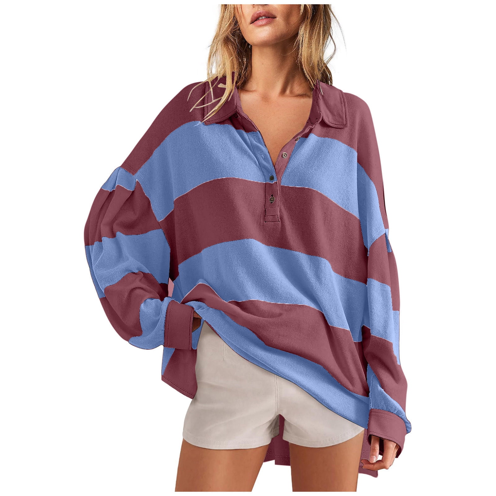 Ellazhu Women's Color Block Lapel Shirt Dress – Oversized Long Sleeve Button Down, 80% Cotton, Casual & Work Wear - View #3