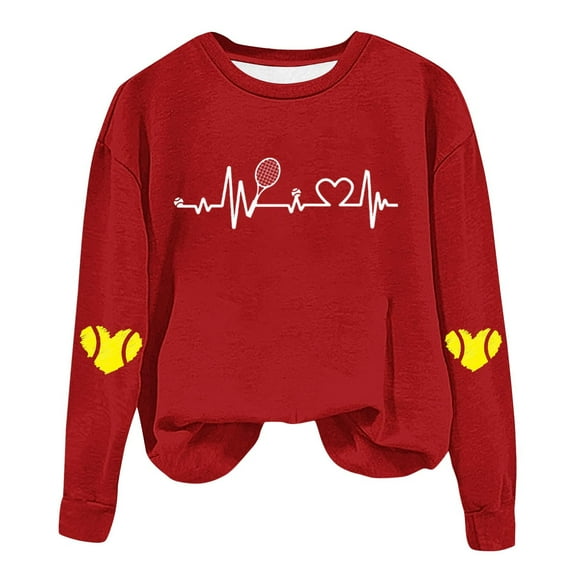 Srogem Women’s Tennis Club Sweatshirts Vintage Tennis Preppy Sweatshirt Long Sleeve Crew Neck Valentine's Day Sweatshirt