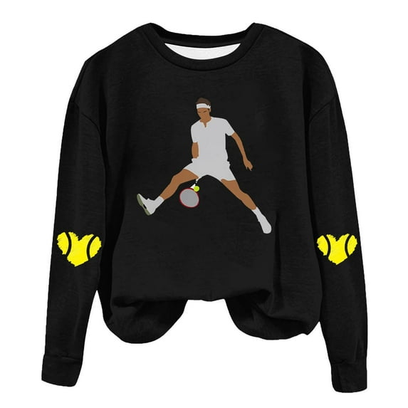 Srogem Women’s Tennis Club Sweatshirts Vintage Tennis Preppy Sweatshirt Long Sleeve Crew Neck Valentine's Day Sweatshirt