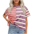 thumbnail image 1 of Srogem Womens 2025 Oversized Short Sleeve Sweatshirt Striped Shirt Crewneck Pullover Loose Crop Tops, 1 of 9