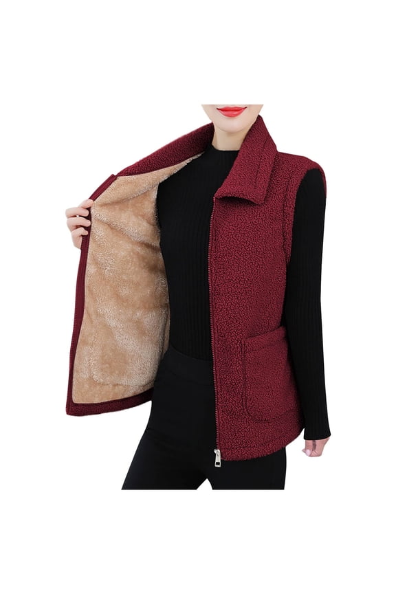 Womens Fuzzy Fleece Vest Casual Warm Sleeveless Zip Up Sherpa Vest Jacket with Pockets for Fall/Winter Cozy Vests
