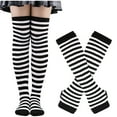 thumbnail image 1 of Srogem Womens Girls Striped Thigh High Socks Over Knee High Socks Leg Arm Warmer Fingerless Gloves Set Tube Costume, 1 of 2