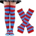 thumbnail image 1 of Srogem Womens Girls Striped Thigh High Socks Over Knee High Socks Leg Arm Warmer Fingerless Gloves Set Tube Costume, 1 of 2