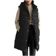 thumbnail image 1 of Srogem Womens Long Puffer Vest Sleeveless Puffy Jackets Thick Hooded Long Coats Snap Button Puff Vest Jacket Winter Coat, 1 of 4