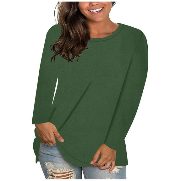Srogem Womens Long Sleeve Tops 2025 Fall Casual Tunic Stretchy Loose T-Shirts Basic Blouse Crew Neck Tees