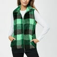 thumbnail image 1 of Srogem Womens Plaid Fleece Vest Casual Sleeveless Fuzzy Sherpa Vest Fluffy Zip Jacket Warm Outerwear, 1 of 8