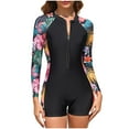 thumbnail image 1 of Srogem Womens Rash Guard Long Sleeve One Piece Swimsuits Zipper Front with Boy Shorts Swim Shirt Uv Protection UPF 50, 1 of 7