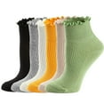 thumbnail image 1 of Srogem Womens Socks, Ruffle Turn-Cuff Casual Ankle Socks Breathable Cool Knit Cotton Lettuce Crew Frilly Sock 6 Pack, 1 of 3