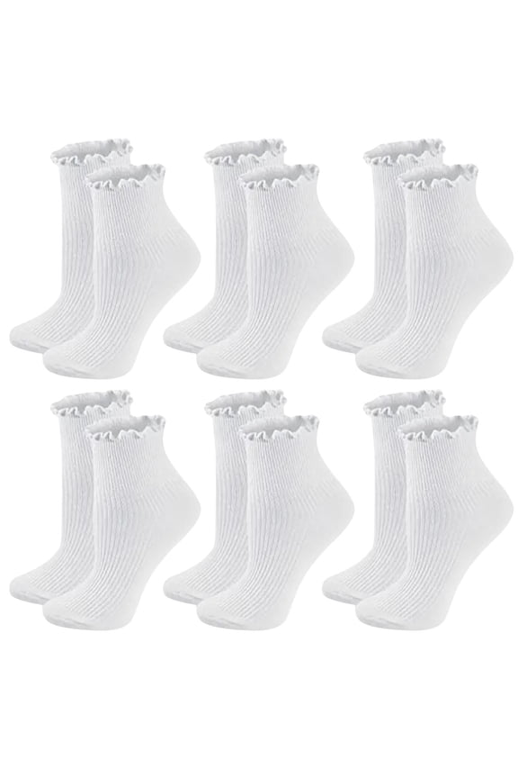 Womens Socks, Ruffle Turn-Cuff Casual Ankle Socks Breathable Cool Knit Cotton Lettuce Crew Frilly Sock 6 Pack
