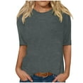 thumbnail image 1 of Srogem Womens Tops 3/4 Sleeve Shirts Round Neck Loose Casual Blouses Solid Color Tshirts Going Out Tops, 1 of 5