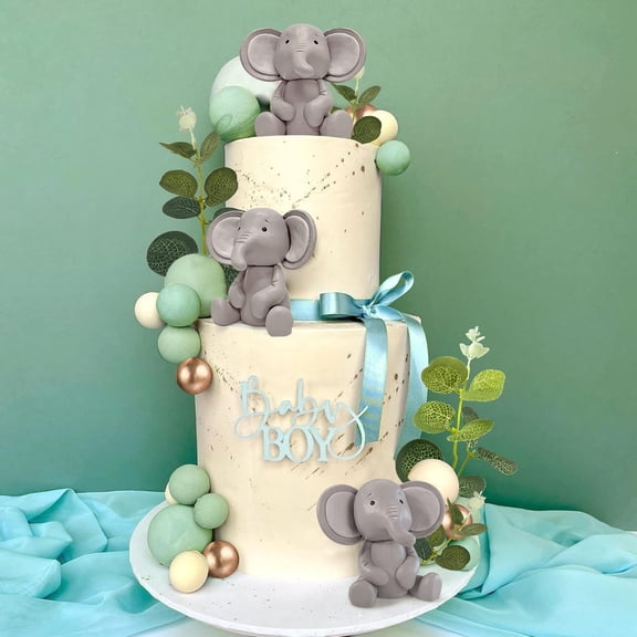 Srt of 26 Elephant Cake Decoration Pearl Balls Cake Picks Eucalyptus Leaves Decoration Elephant Cake Decoration