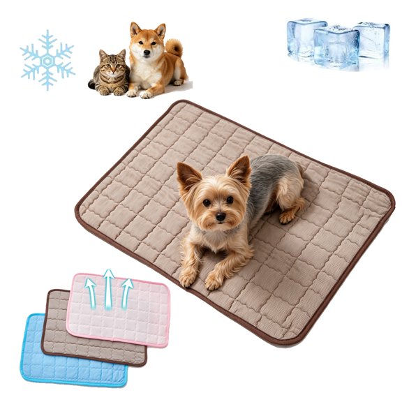 Srugzu Pet Cooling Mat for Dogs Cats, Indoor Outdoor Summer Heat Relief Pet Bed Self Cooling Blanket Breathable Rest Pad 65x40cm, Brown