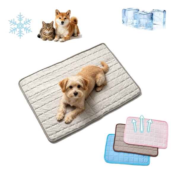 Srugzu Pet Cooling Mat for Dogs Cats, Indoor Outdoor Summer Heat Relief Pet Bed Self Cooling Blanket Breathable Rest Pad 65x40cm, Light Gray