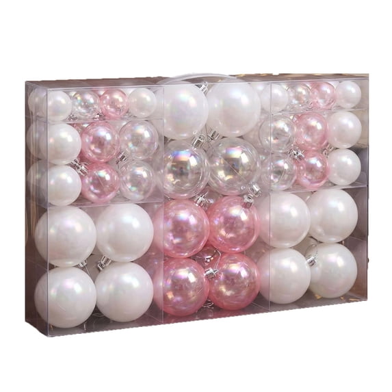 Sruoe 100Pack Multi‑Size White Transparent Pearl Christmas Ball Ornaments, Shatterproof Xmas Hanging Baubles Set, Decorative Hanging Ornaments for Holiday Wedding Party Home Decor