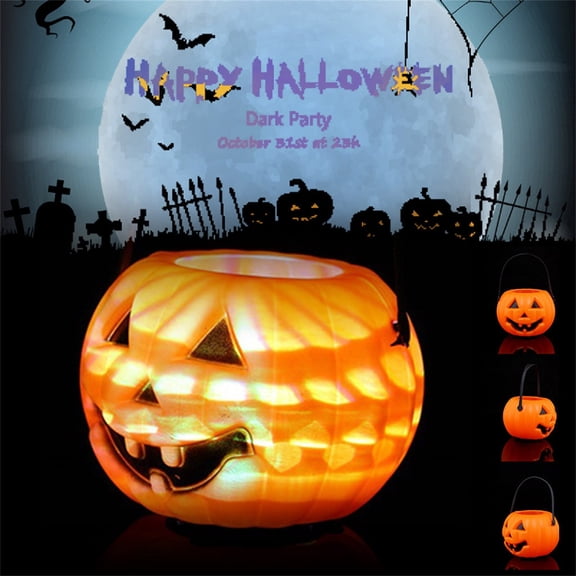 Sruoe 10cm Portable Plastic LED Pumpkin Candy Pail, Drop Resistant Reusable Trick Or Treat Bucket, Kids Indoor Outdoor Halloween Party Snack Storage Mini Basket