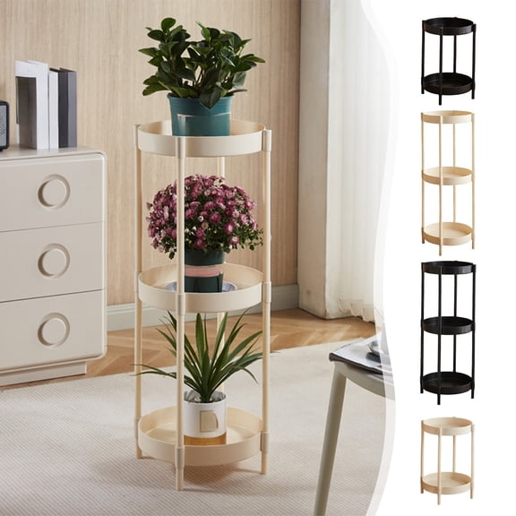 Sruoe 2-Tier Plastic Corner Plant Stand, Tall Round Indoor Outdoor Flower Pot Shelf Display Rack, Multi-Layer Plant Organizer for Multiple Plants, Balcony Living Room Bedroom Patio Garden