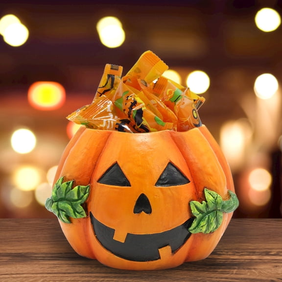 Sruoe 2-in-1 Halloween Pumpkin Planter & Candy Bowl, Jack-O'-Lantern Flower Pots, Resin Pumpkin Planter for Succulents, Home Office Halloween Decor