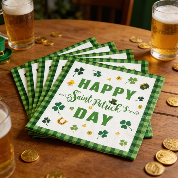 Sruoe 24Pcs St. Patrick's Day Napkins Decorations, Disposable Irish Shamrock Green Clover Paper Dinner Towel Napkins for Spring Home Bathroom Wedding Holiday Birthday St. Patrick's Party Supplies