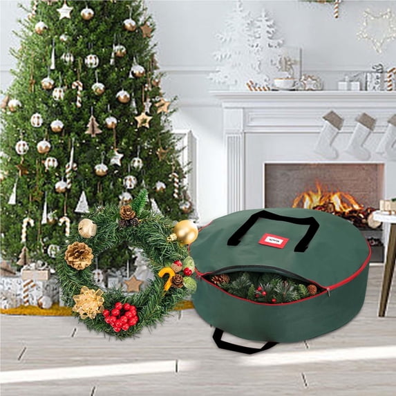 Sruoe 36 Inch Christmas Wreath Storage Bag, Green Wreath Storage Container with Sturdy Handles, Extra Large Ornament Storage Bag for Holiday Decor