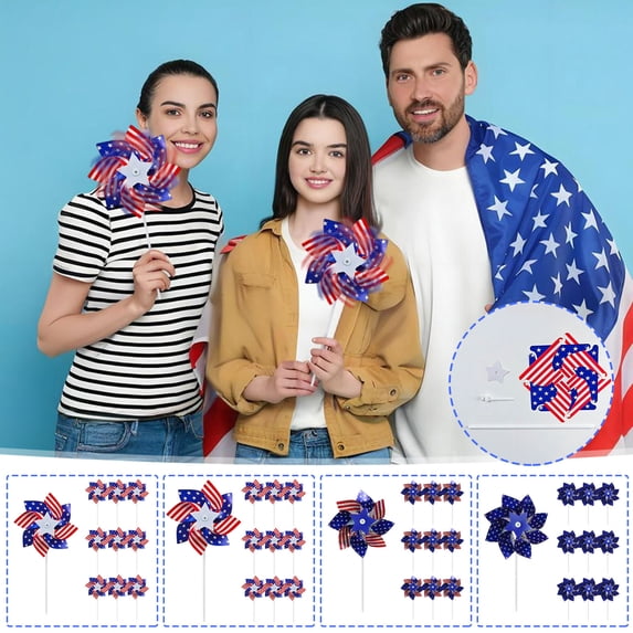Sruoe 4th of July Decorations, 10Pcs Patriotic Pinwheels Decorations, Independence Day Wind Spinners, American Flag Yard Decor for Outdoor Garden Lawn, Patriotic Holiday Party Supplies