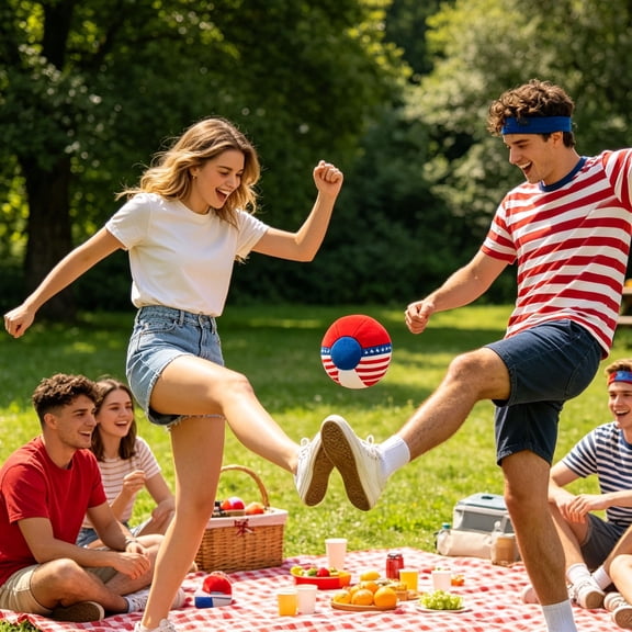 Sruoe 4th of July Patriotic Footbag Sandbag, Red White Blue Handwoven Hack Sack, Independence Day Star Pattern Kick Ball, Soft Cotton Sandbag, Perfect for 4th of July Celebrations & Backyard Games