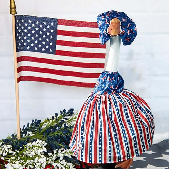 Sruoe 4th of July Porch Goose Outfits, Independence Day Goose Costume, Porch Goose Outfits Yard Decor, Patriotic Duck Clothes for Summer Holiday Outdoor Garden Yard Lawn Patio Statue Decor