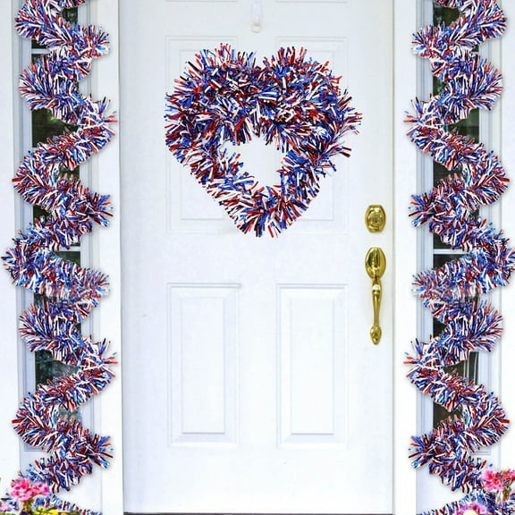 Sruoe 4th of July Reusable Garland, 78.74Inch Red White Blue Tinsel Decor, Patriotic Decorations Independence Day Decorations for Year Round Use