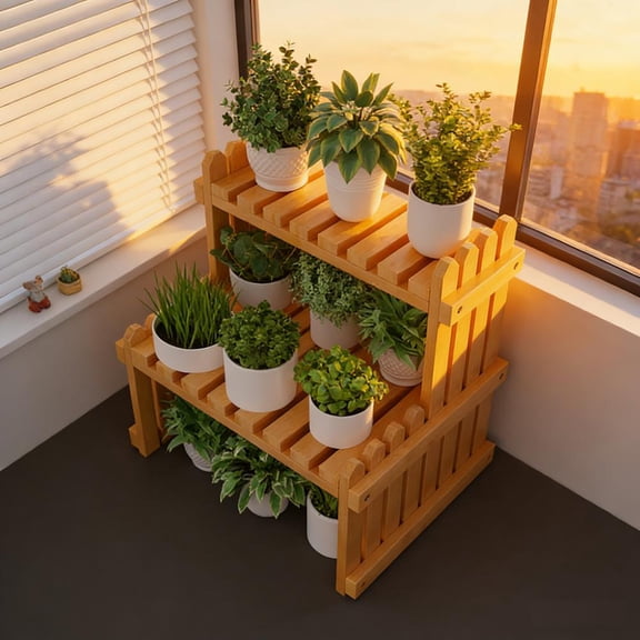 Sruoe 5-Tier Small Plant Stand, Wooden Tabletop Adjustable Plant Stands, Windowsill Plant Stand Shelf, Bookshelf Spice Rack Display Stand, Indoor Plant Stand for Living Room Bedroom Office