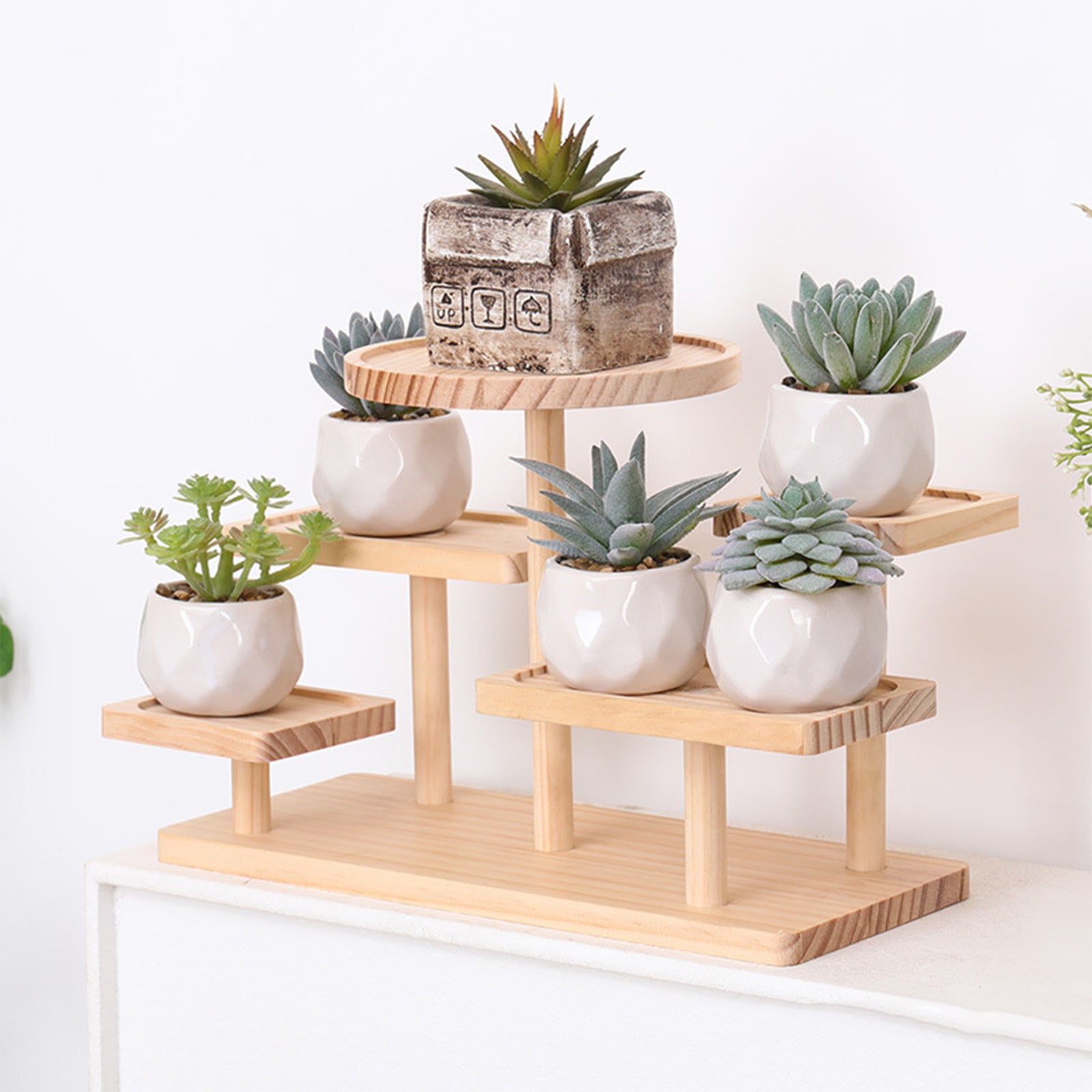 Sruoe 5-Tier Wood Plant Stand, Desktop Flower Pot Stands, Small Plant