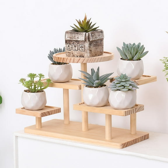 Sruoe 5-Tier Wood Plant Stand, Desktop Flower Pot Stands, Small Plant Shelf Plant Stands, Mini Plant Holder Display Rack for Tabletop Windowsill Bedroom Office Desk