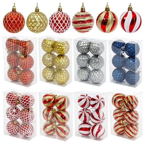Sruoe 6Pcs 2.36" Shatterproof Christmas Ball Pendant Ornaments, Lightweight Plastic Hanging Baubles, Decorative Hanging Ornaments for Xmas Tree Wreath Commercial Holiday Decor