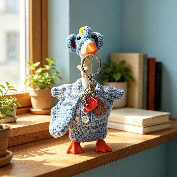 Sruoe 7 Inch Desk Goose Outfits, Knitted Elephants Shaped Geese Hat & Outfit Set, Mini Porch Goose Clothes, Costume Clothes for Table Decor Tabletop Goose Accessory Holiday All Seasons Holiday