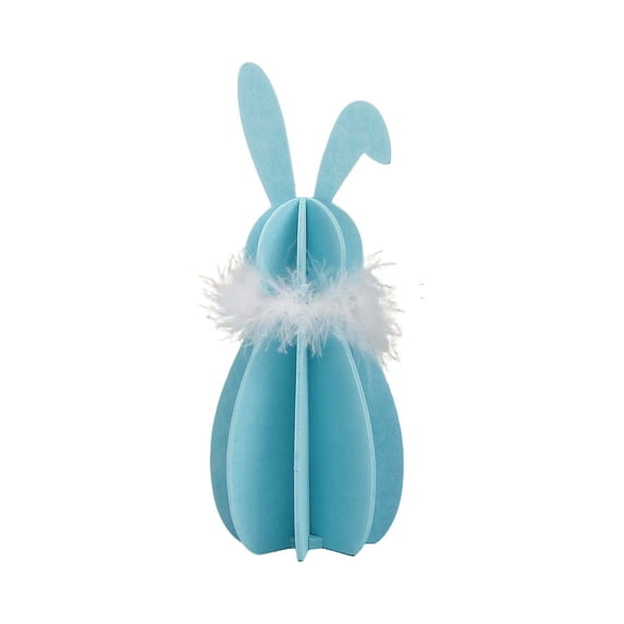 Sruoe Blue 3D Wooden Easter Bunny Kit, DIY Assembly Rabbit Figurine with Fluffy Feather Accent, Easter Home Decor Tabletop Decoration Farmhouse Gift for Holiday Desktop