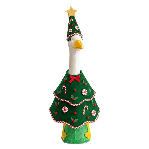 Sruoe Christmas Porch Goose Outfits, 23 Inch Christmas Tree‑Shaped Porch Goose Clothes, Candy Cane & Holly Decor Goose Clothes Dress for Lawn Yard Patio Party Decoration