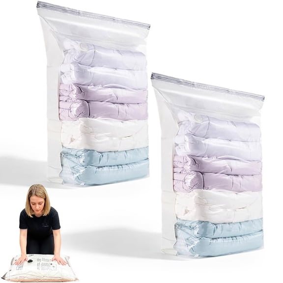 Sruoe Cube Vacuum Storage Bags, Space Saver Standing Large Capacity Vacuum Seal Bag, Reusable Puncture Resistant Storage Pouch for Blankets & Pillows, Jumbo