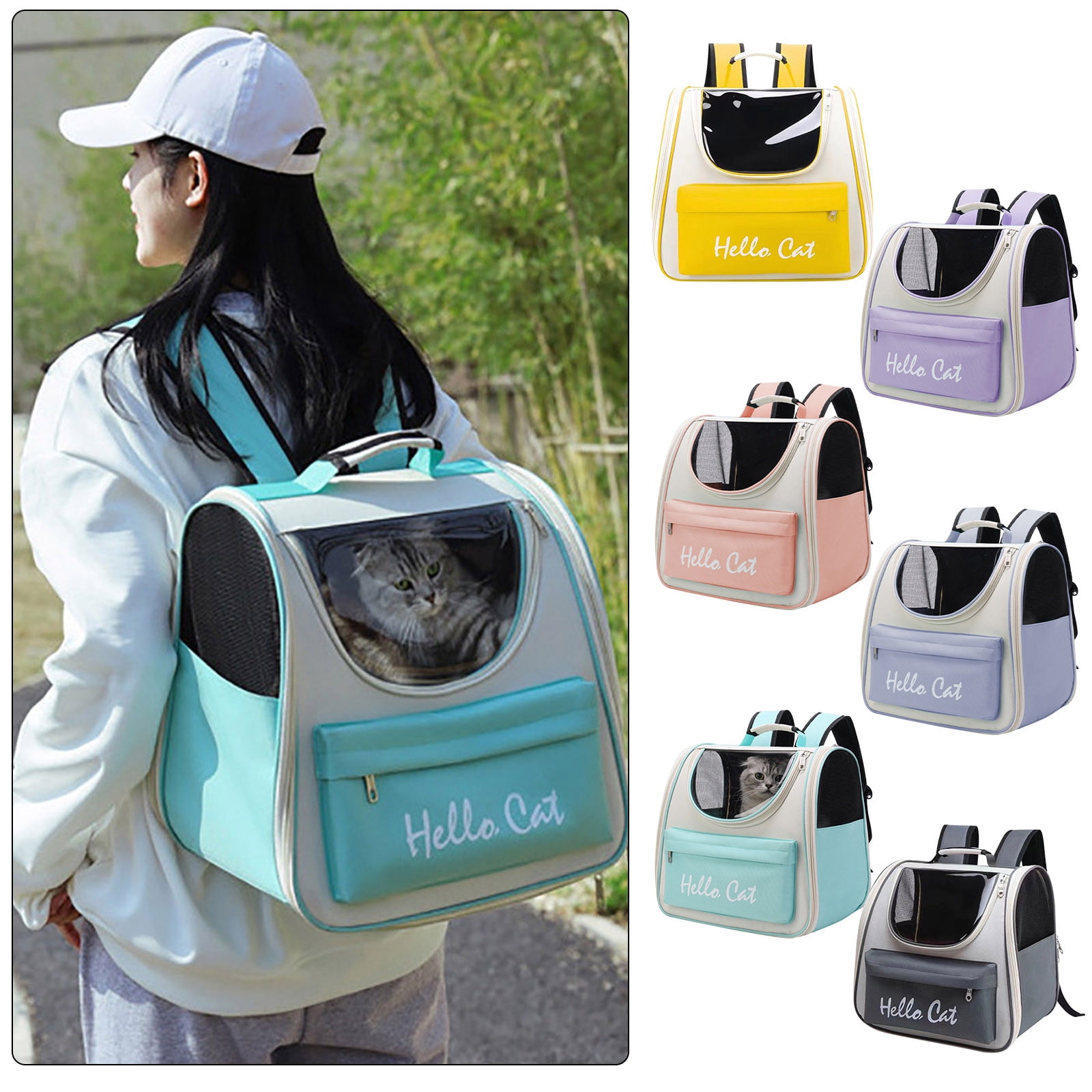 Sruoe Dog Backpack Carrier, Breathable Transparent Cat Backpack Carrier, Ventilated Mesh Dog Carrier Backpack, Pet Backpack, Dog Cat Travel Bag Spacious Foldable Pet Backpack for Travel Hiking