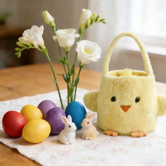 Sruoe Easter Chick Baskets, Cute Woven Gift Baskets, Storage Gifts Candies, Rattan Flower Basket, Farmhouse Easter Decorations for Holiday Home Party