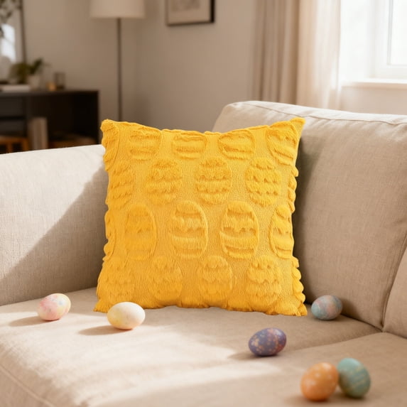 Sruoe Easter Eggs Throw Pillow Covers 18x18Inch Soft Plush Faux Fur, Decorative Throw Pillow Covers, Spring Cute Bunny Pillowcases for Easter Home Living Room Bed Decor