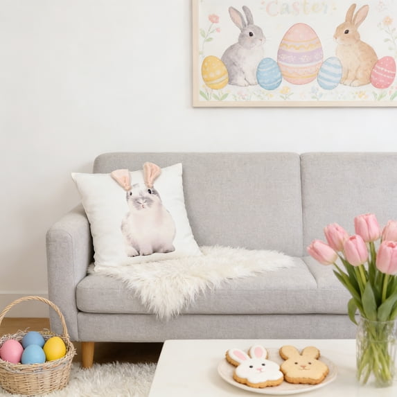 Sruoe Easter Pillow Covers, 18x18" Decorative Pillow Covers Bunny, Easter Decor Easter Decorations Rabbit Bunny Throw Pillowcase for Couch Chair Sofa Bed