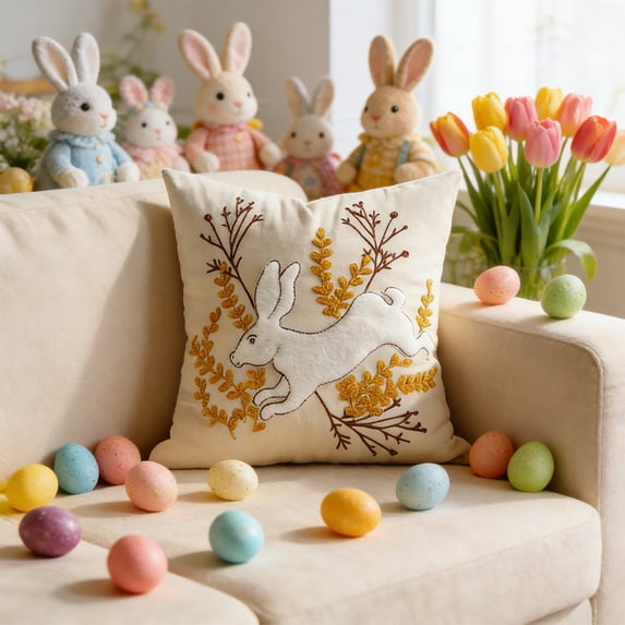 Sruoe Easter Pillow Covers Bunny Throw Pillow Covers 18 x 18 Inch, Easter Spring Decoration Rabbit Cushion Case for Bedroom Sofa Couch Easter Holiday Festivals Home Decor
