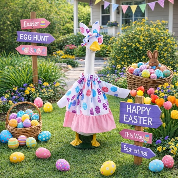 Sruoe Easter Porch Goose Outfits, 23 Inch Porch Goose Clothes Dress, Easter Decoration for Spring Easter Holiday Outdoor Garden Yard Lawn Patio Statue