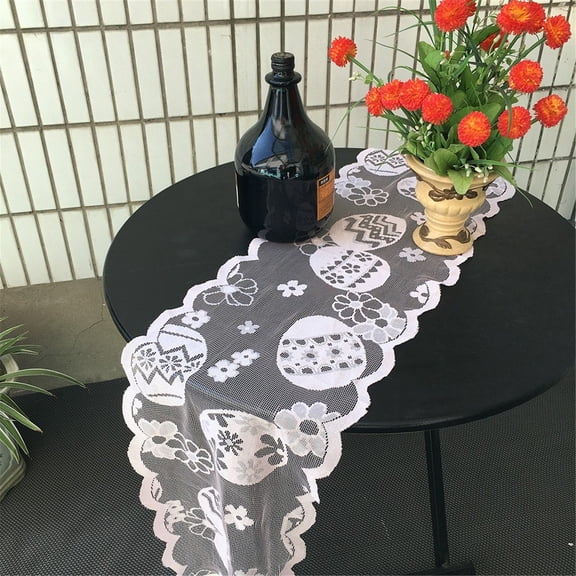 Sruoe Easter Table Runner, White Lace Table Runner, 13x72 Inch Farmhouse Spring Decor for Kitchen Dining Table Home Party Wedding Centerpiece Decoration Spring Gift