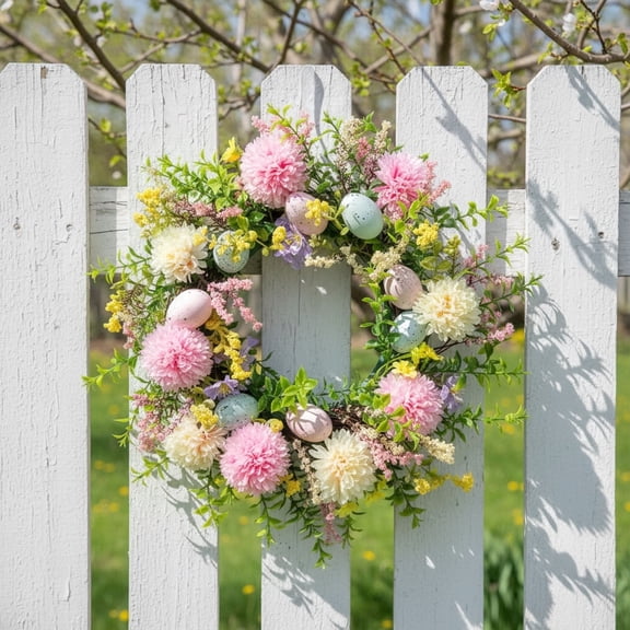 Sruoe Easter Wreath Artificial Easter Egg, Easter Decor Spring Wreaths, Wreaths for Front Door, Spring Wreath Easter Decorations for Door Wall Window, Wreath for Indoor and Outdoor Home Decor
