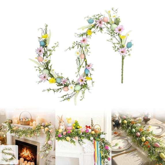 Sruoe Easter Wreath Spring Vine Garland with Faux Eggs, Artificial Spring Vine Decor, Easter Garland for Mantle Door Wall Patio, Easter Decorations for Indoor Outdoor Holiday Decoration