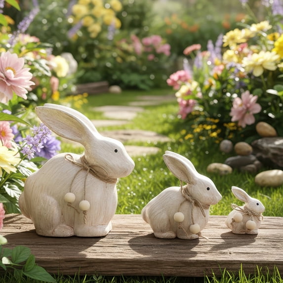 Sruoe Farmhouse Wooden Easter Bunny, Carrot Accent Rabbit Tabletop Ornament, Rustic Easter Decorations for Home Mantel Shelf Spring Gift