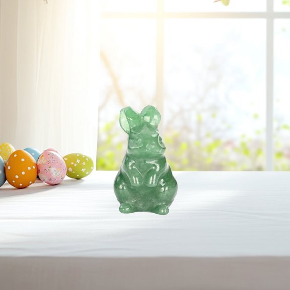 Sruoe Green Fluorite Rabbit Carving, Natural Crystal Bunny Figurine for Home Office, Reiki Crystal Desktop Decoration, Easter Gift for Energy Healing