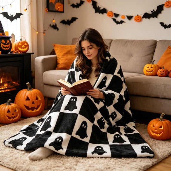 sruoe Halloween Blanket Soft Plush Cozy Halloween Decorations, Halloween Blankets and Throws for Sofa, Living Room Bedroom Couch, Easy Care Machine Washable Fade Resistant Warm.