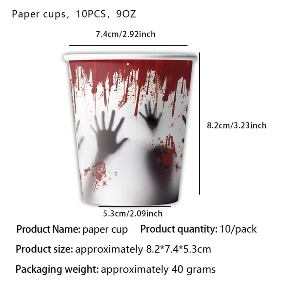 Sruoe Halloween Blood Handprint Tablecloth Set, Holiday Theme Table Cloth, Party Decor Tablecloths, Disposable Festival Table Cover with Paper Plate Cup Flag Home Party Layout Decor